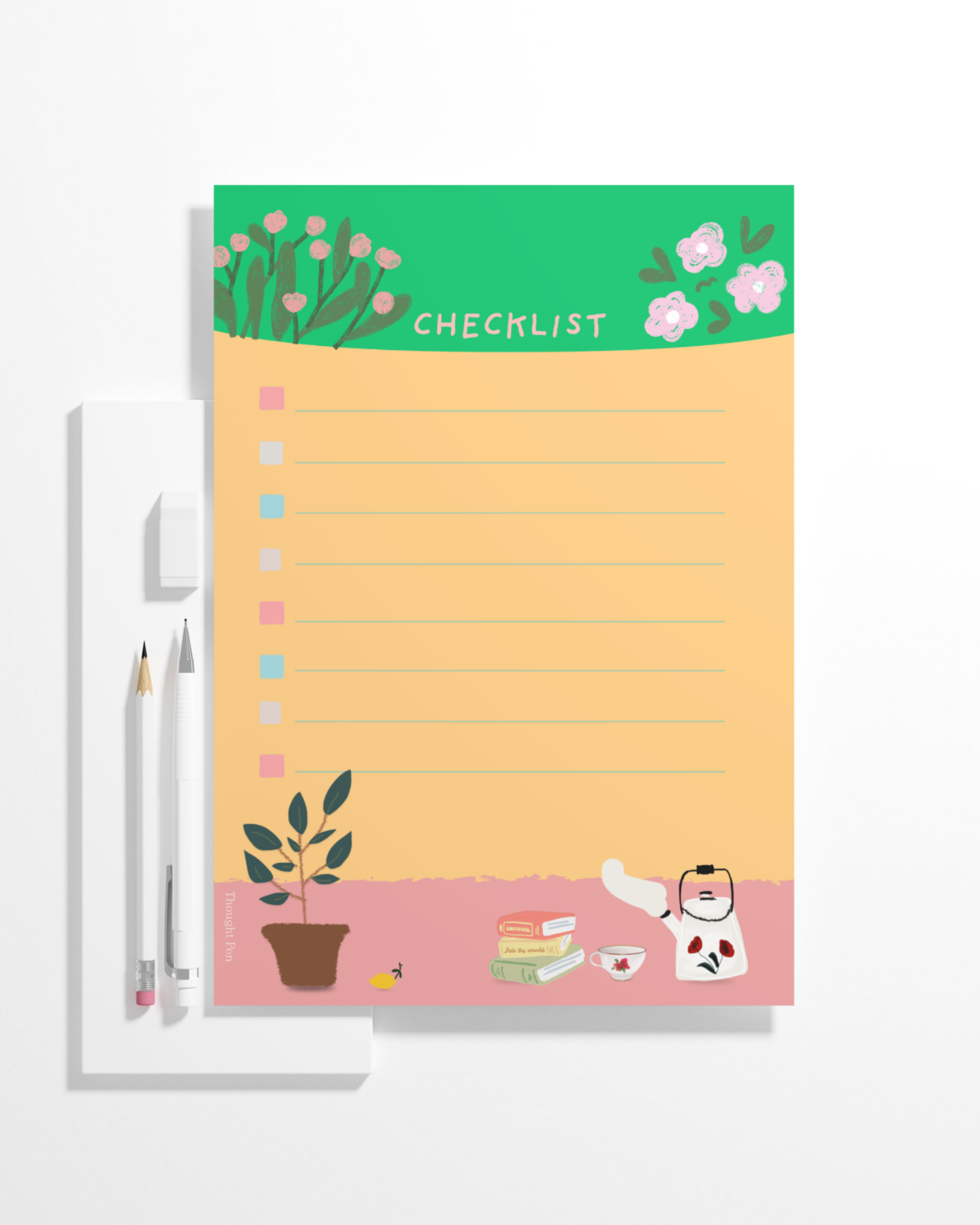 Checklist notepad with floral design in multicolor