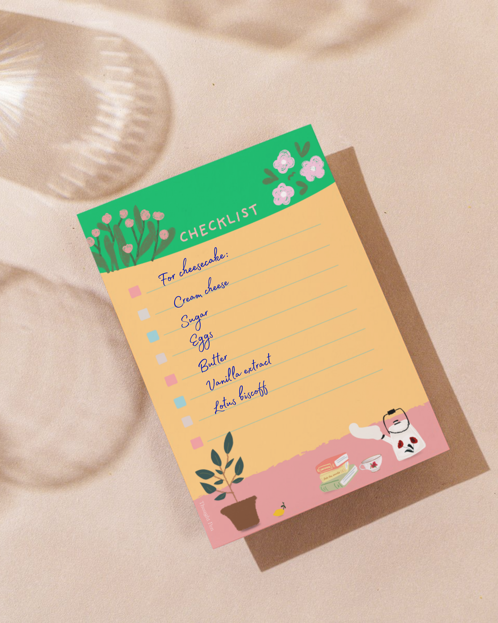 Checklist notepad with illustrations on a beige background