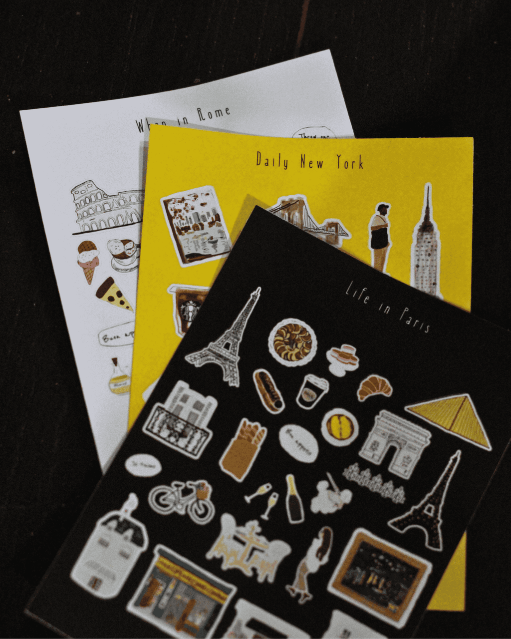 Three Cities Mini Sticker Sheets: Rome, Paris and New York