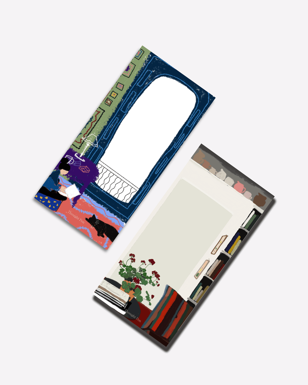 Set of two LENTO notepads: in a quite corner and a room with balcony illustrations