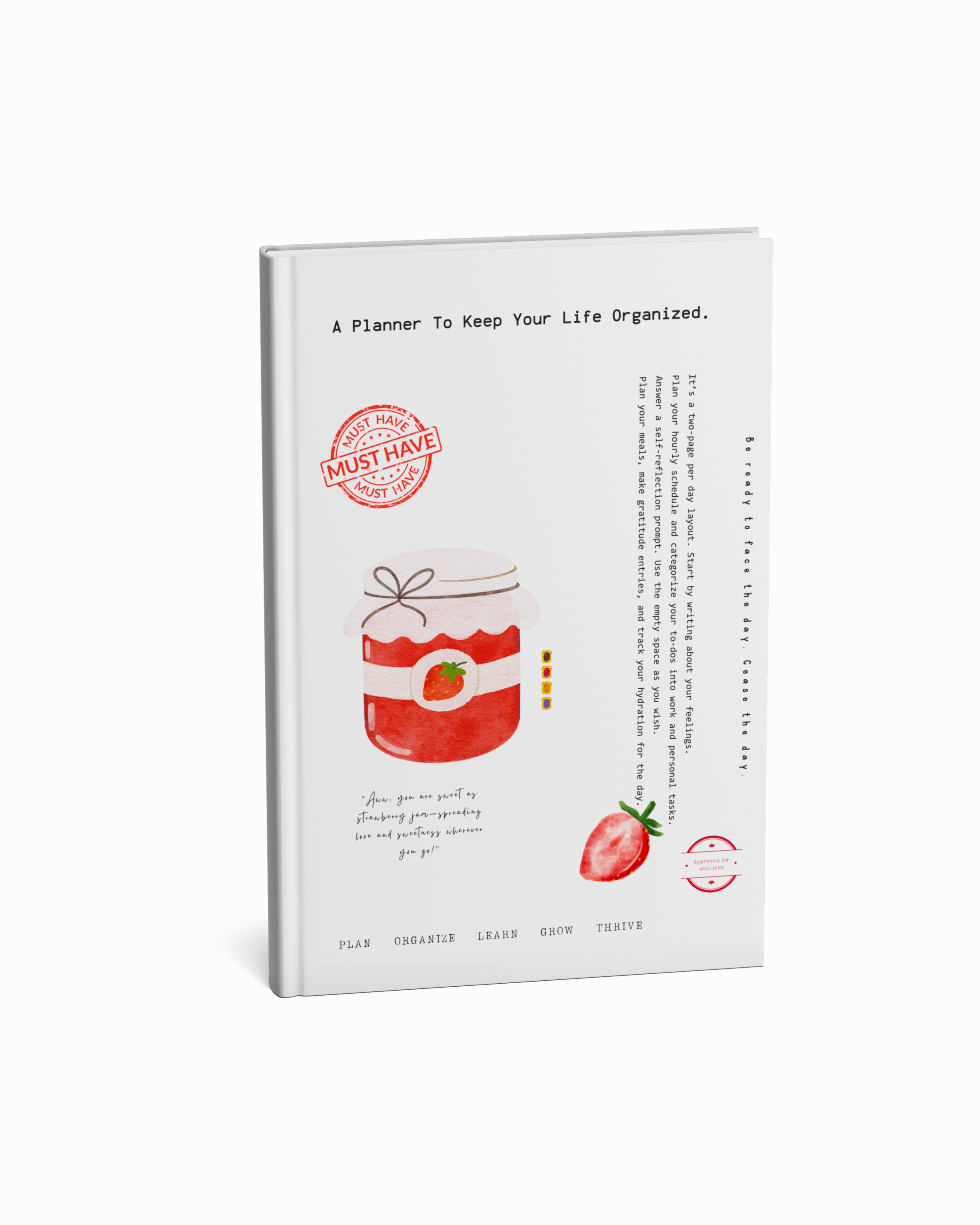 A5 and hardcover planner with minimal layout and strawberry Jam illustration. 