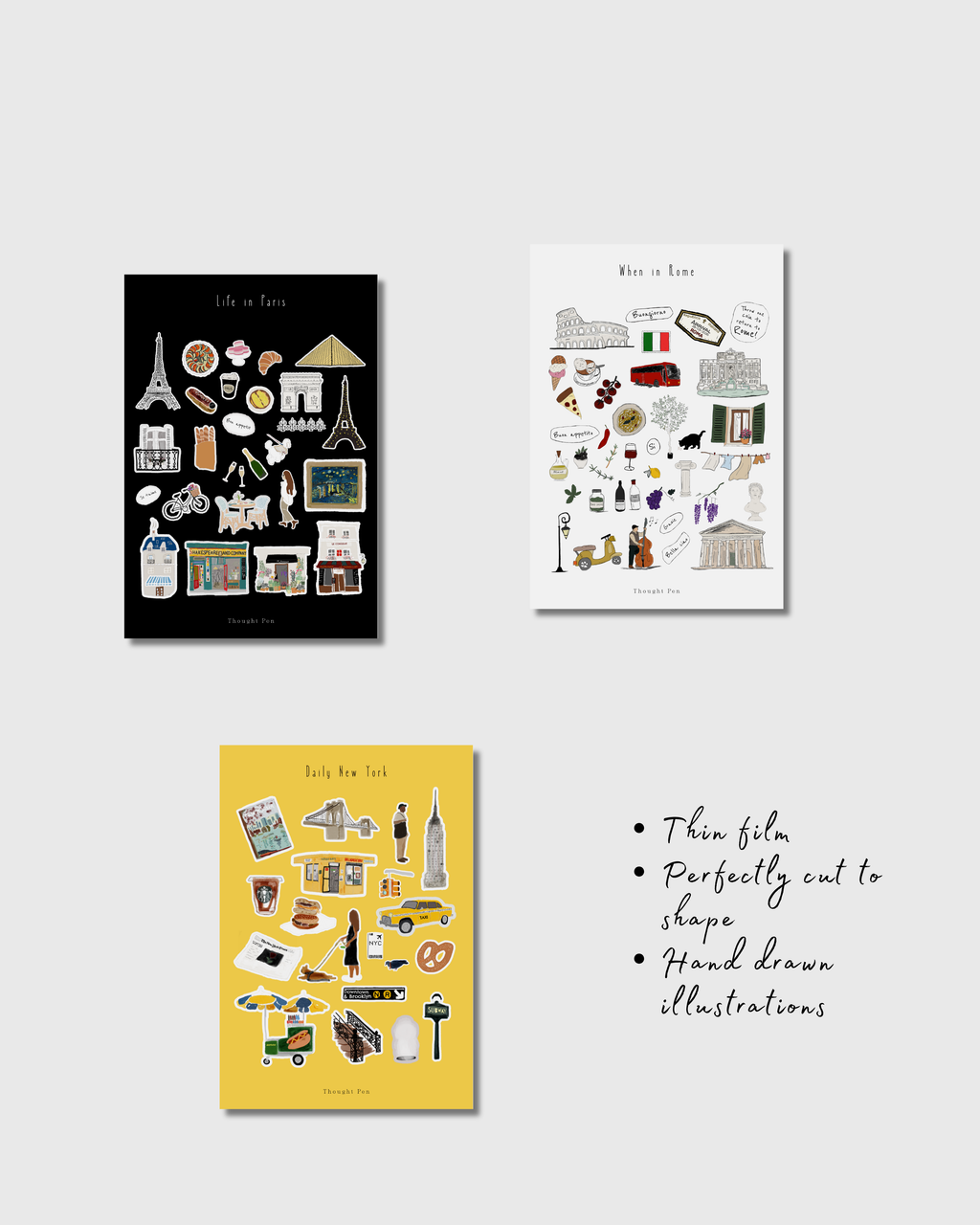 Three Cities Mini Sticker Sheets: Rome, Paris and New York